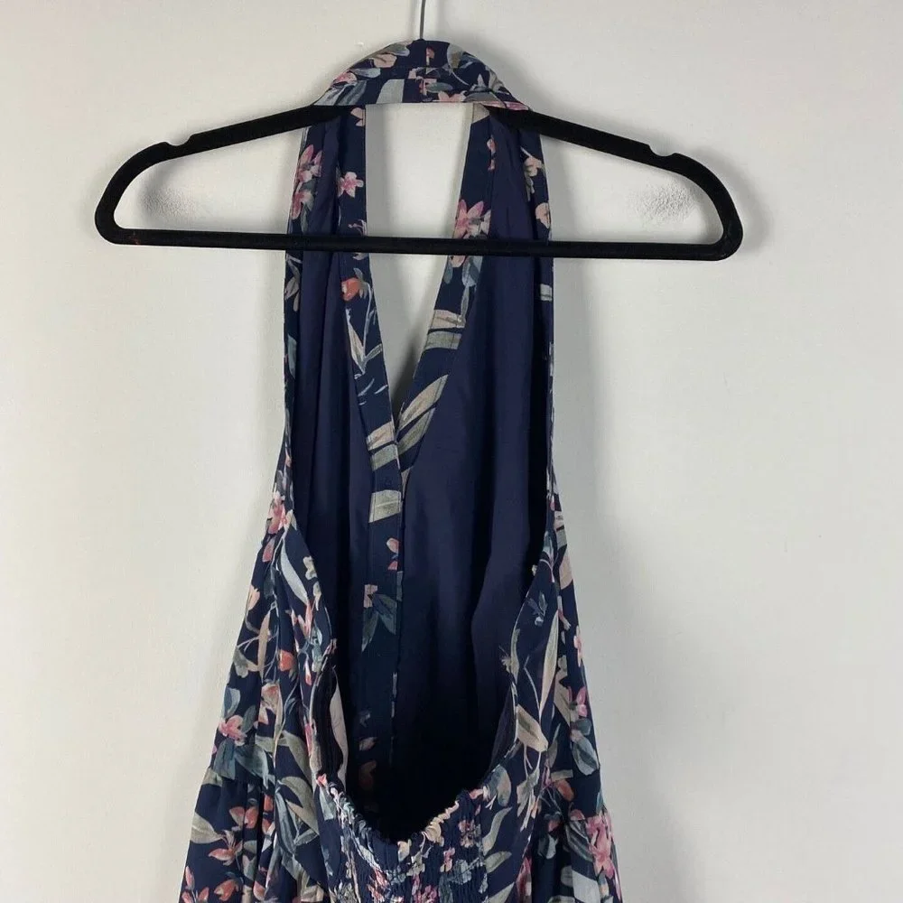 Gal Meets Glam Siena Dress Size 10P Blue Floral Maxi Halter Smocked Flowy - Picture 6 of 10